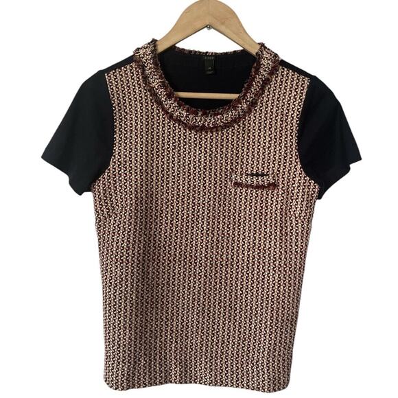 J Crew Silk Blend Tweed Mixed Media T Shirt XS - Picture 1 of 4